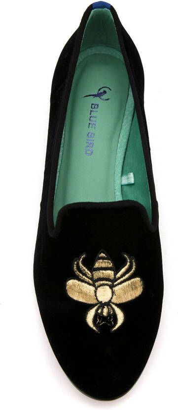 Blue Bird Shoes geborduurde fluwelen Bugs loafers Zwart