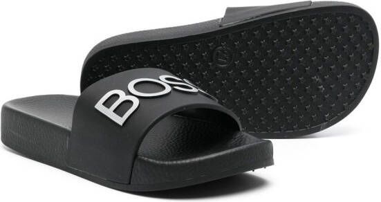 BOSS Kidswear Slippers met logo-reliëf Zwart