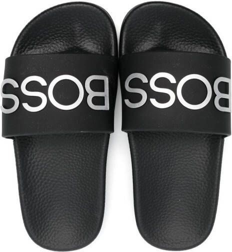 BOSS Kidswear Slippers met logo-reliëf Zwart