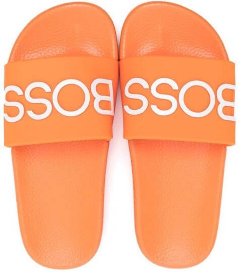 BOSS Kidswear Slippers met logo-reliëf Oranje
