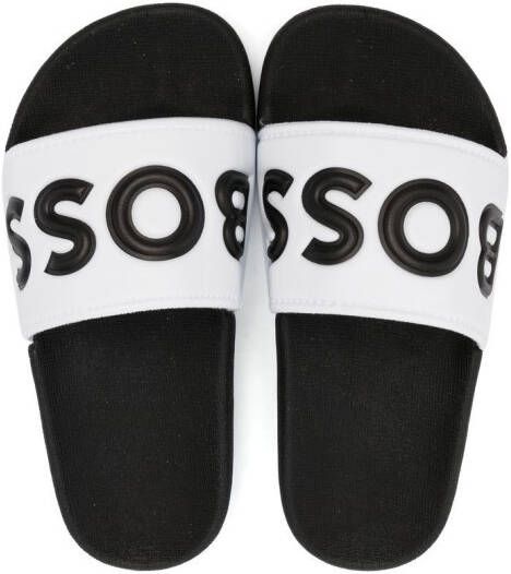 BOSS Kidswear Slippers met logo-reliëf Wit