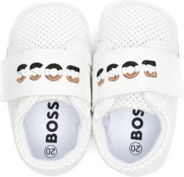 BOSS Kidswear Leren sneakers met geborduurd logo Wit