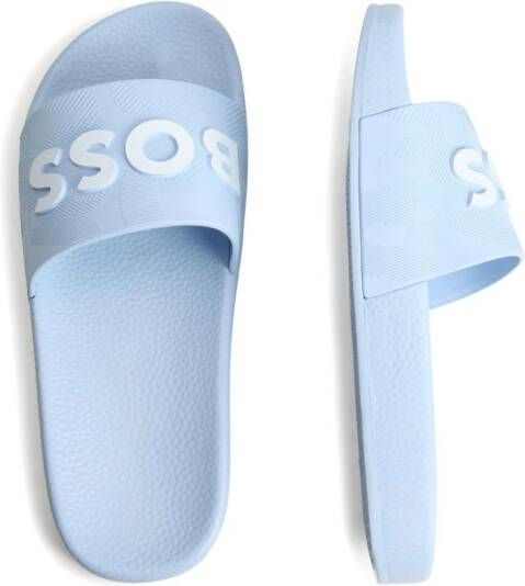 BOSS Kidswear Teenslippers met logo-reliëf Blauw