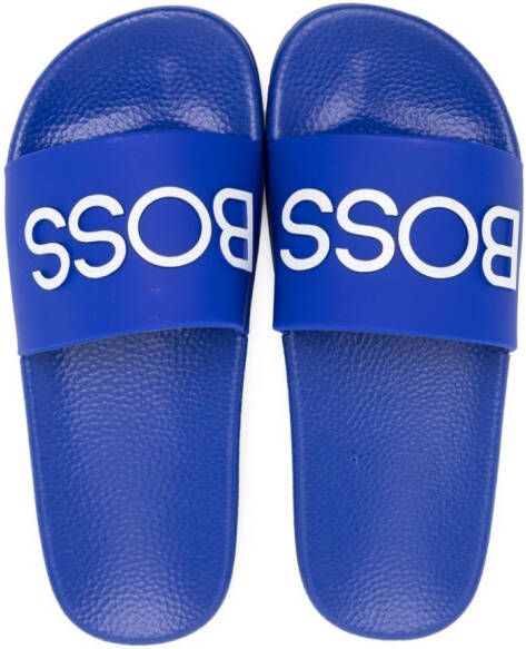 BOSS Kidswear Slippers met logo-reliëf Blauw
