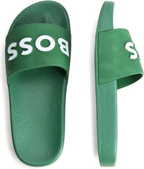 BOSS Kidswear Slippers met logo-reliëf Groen