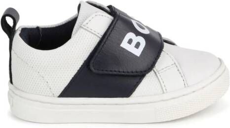 BOSS Kidswear Leren sneakers met logoprint Wit