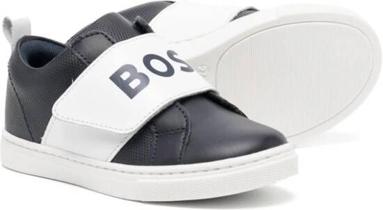 BOSS Kidswear Leren sneakers met logoband Blauw