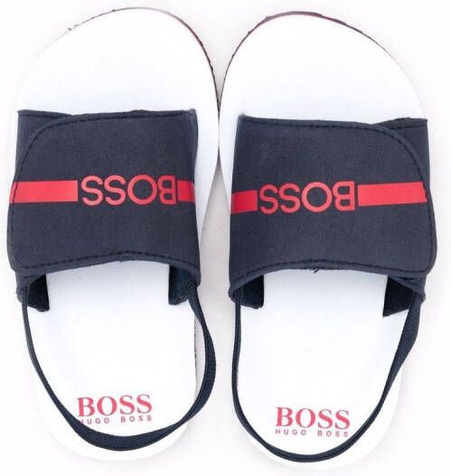 BOSS Kidswear Sandalen met logoprint Blauw