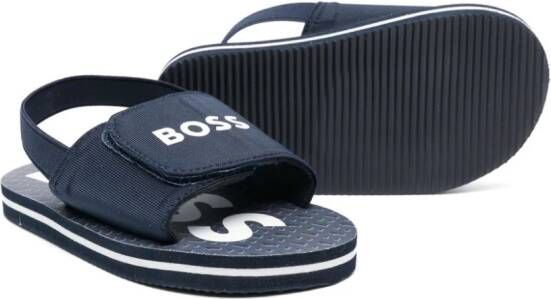 BOSS Kidswear Sandalen met open neus en logoprint Blauw