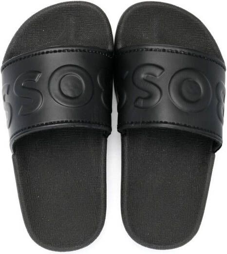 BOSS Kidswear Slippers met logo-reliëf Zwart