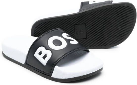 BOSS Kidswear Slippers met logoprint Zwart