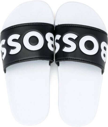 BOSS Kidswear Slippers met logoprint Zwart
