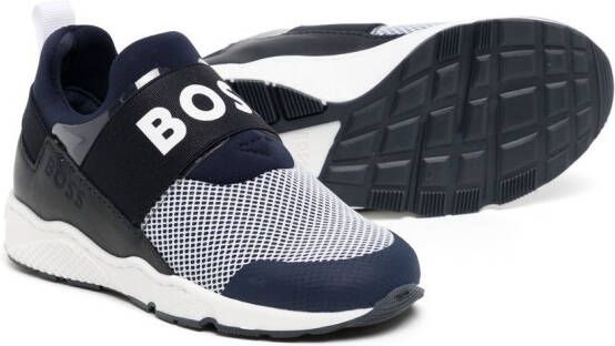 BOSS Kidswear Sneakers met logoprint Blauw