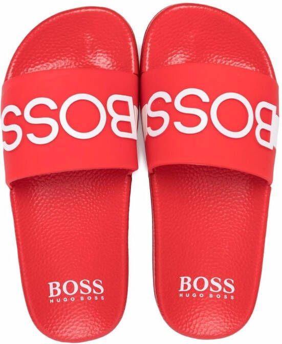 BOSS Kidswear Teenslippers met logoprint Rood