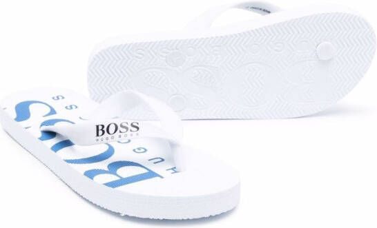 BOSS Kidswear Teenslippers met logoprint Wit