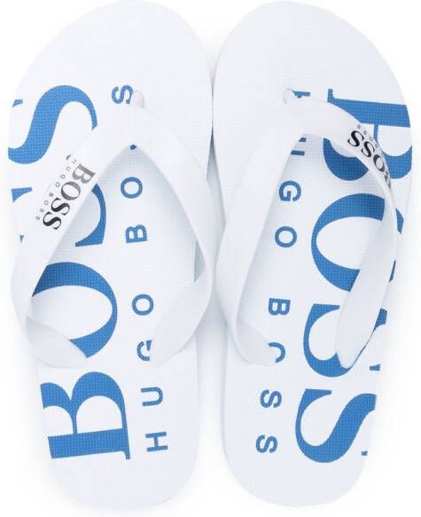 BOSS Kidswear Teenslippers met logoprint Wit