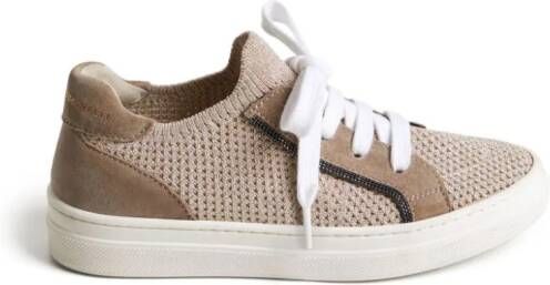 Brunello Cucinelli Kids Gebreide sneakers met monili detail Beige