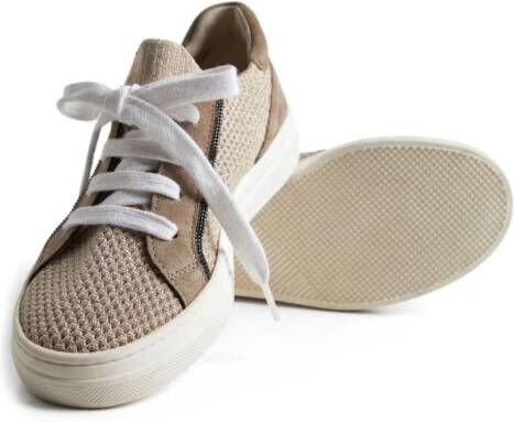 Brunello Cucinelli Kids Gebreide sneakers met monili detail Beige