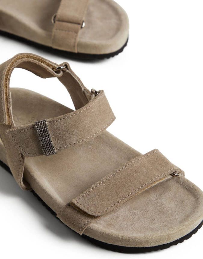 Brunello Cucinelli Kids Leren sandalen met monili detail Beige