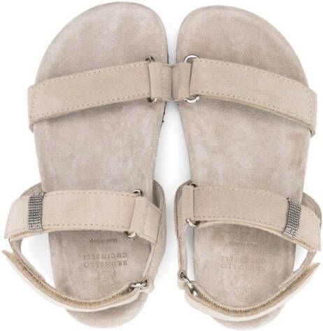 Brunello Cucinelli Kids Suède sandalen met monili details Beige