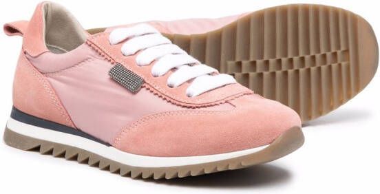 Brunello Cucinelli Kids Sneakers met suède vlakken Roze