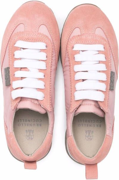 Brunello Cucinelli Kids Sneakers met suède vlakken Roze