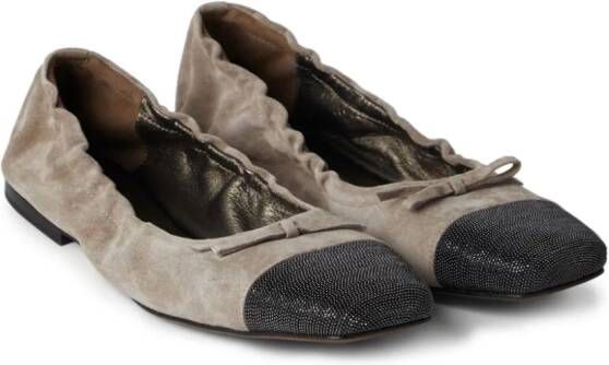 Brunello Cucinelli Leren ballerina's met Monili-neus Bruin