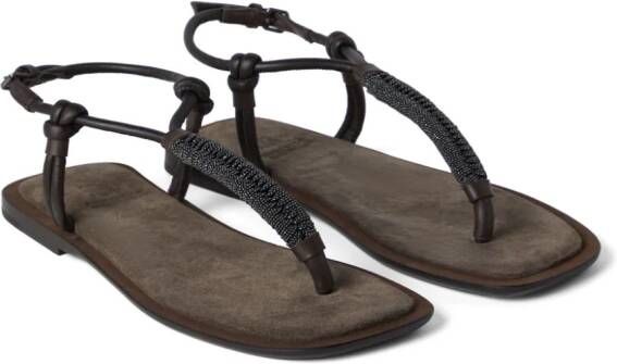 Brunello Cucinelli Leren sandalen met Monili-detail Bruin