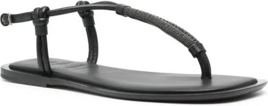 Brunello Cucinelli Leren sandalen met Monili-ketting Zwart