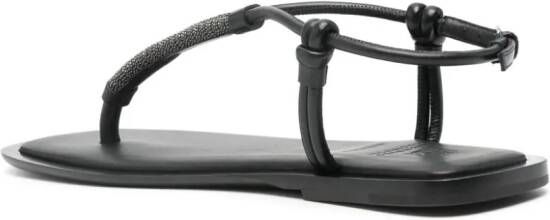 Brunello Cucinelli Leren sandalen met Monili-ketting Zwart