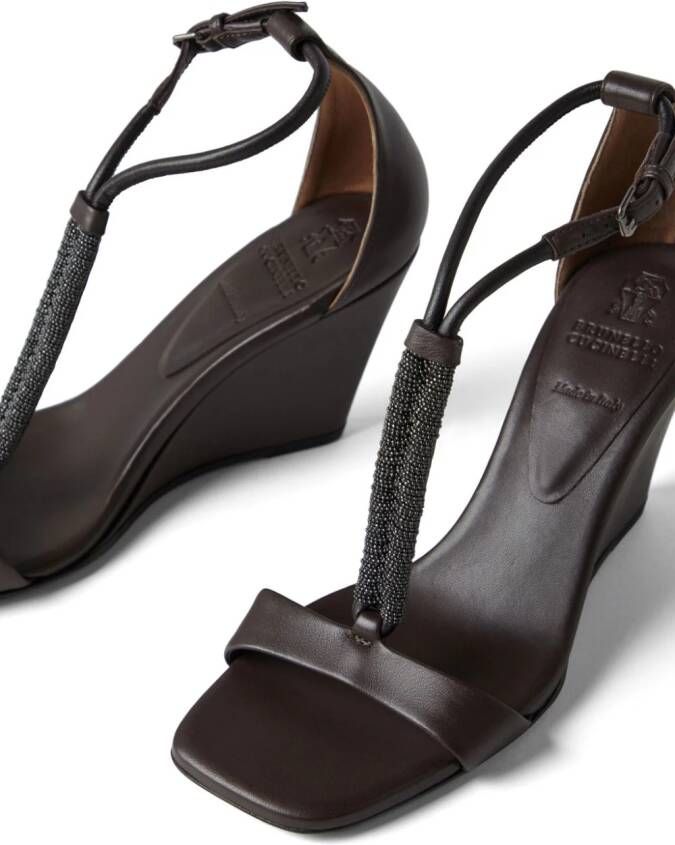 Brunello Cucinelli Leren sandalen met sleehak Bruin
