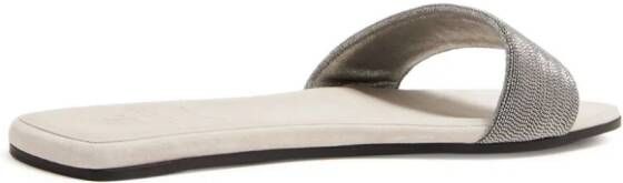 Brunello Cucinelli Leren slippers met monili details Zilver