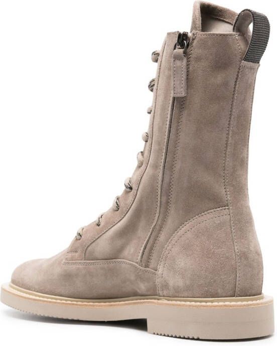 Brunello Cucinelli Suède enkellaarzen Beige