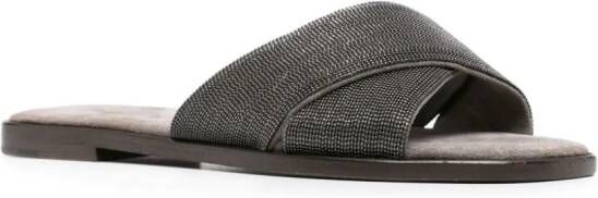 Brunello Cucinelli Monili slippers met gekruiste bandjes Grijs