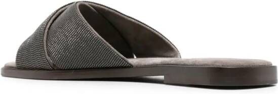Brunello Cucinelli Monili slippers met gekruiste bandjes Grijs