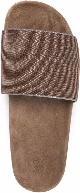 Brunello Cucinelli Slippers met afwerking van eco-messing Beige