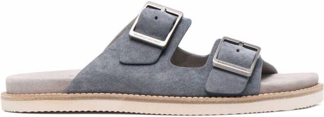 Brunello Cucinelli Slippers met gespdetail Grijs