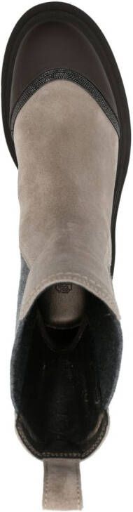 Brunello Cucinelli Suède enkellaarzen Beige