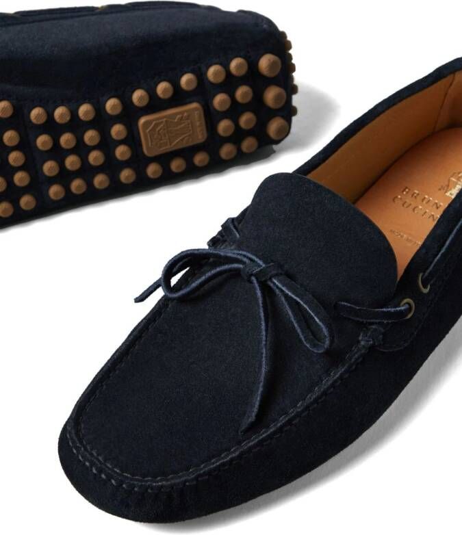 Brunello Cucinelli Suède loafers met kant Blauw