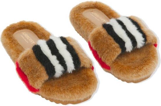 Burberry Kids Icon Stripe slippers met motief Bruin