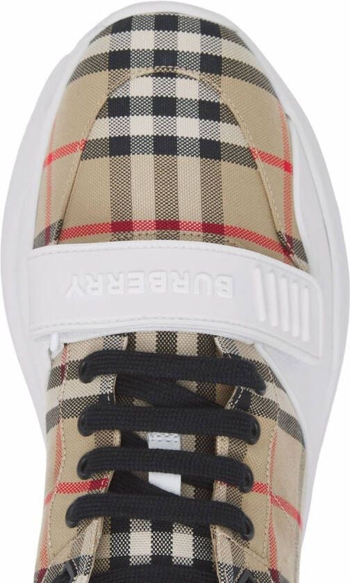 Burberry Vintage check sneakers met klittenband Beige