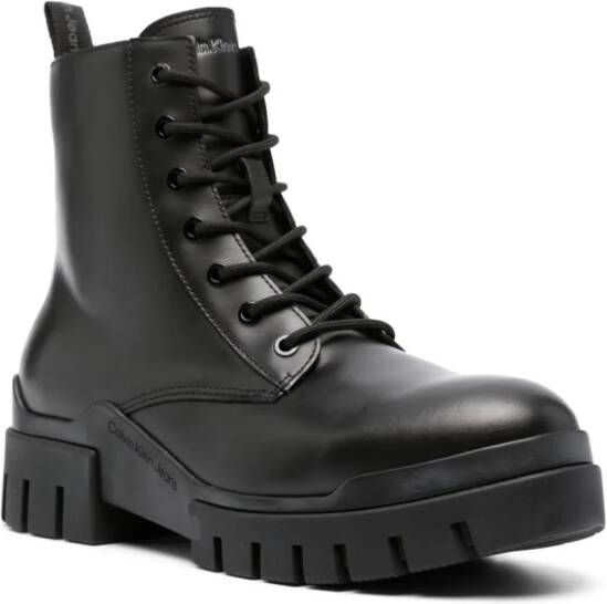 Calvin Klein Jeans Leren combat boots Zwart