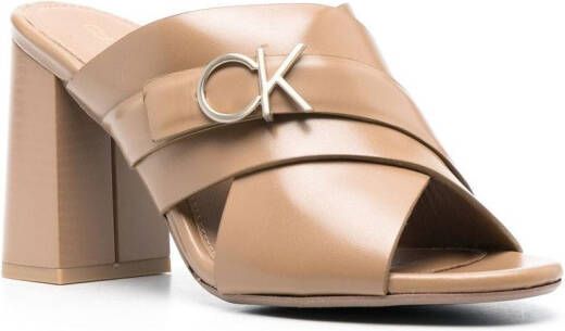 Calvin Klein Muiltjes met logo plakkaat Beige