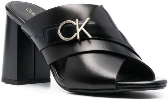 Calvin Klein Muiltjes met logo plakkaat Zwart