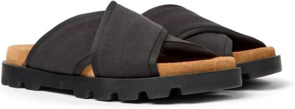 Camper Brutus chunky slippers met gekruiste bandjes Zwart