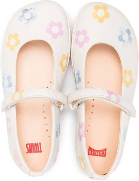 Camper Kids Ballerina's met geborduurde bloemen Wit