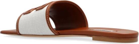 Casadei Portofino leren sandalen met logo applicatie Beige
