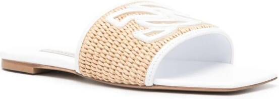 Casadei Portofino slippers van geweven raffia Wit