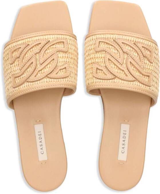 Casadei Portofino slippers van geweven raffia Beige