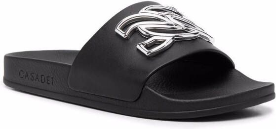 Casadei Slippers met logoplakkaat Zwart